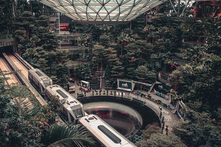 Trains Inside Jewel Changai Airport In Singapore 