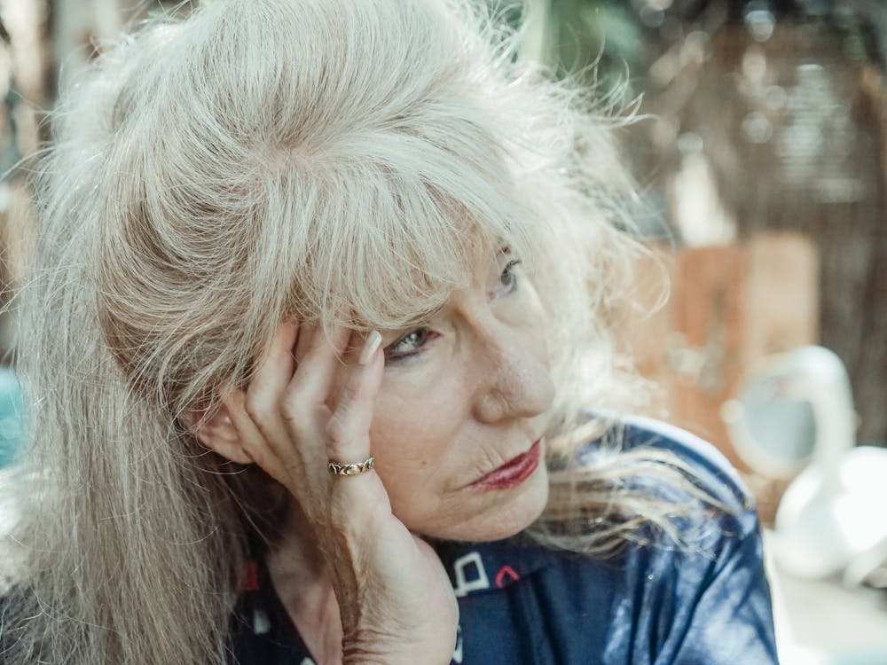 Closeup of an old woman looking away