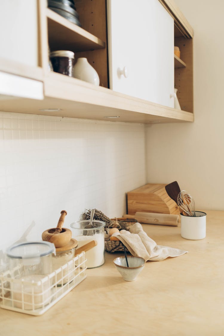 Containers And Utensils On A Kitchen Countertop