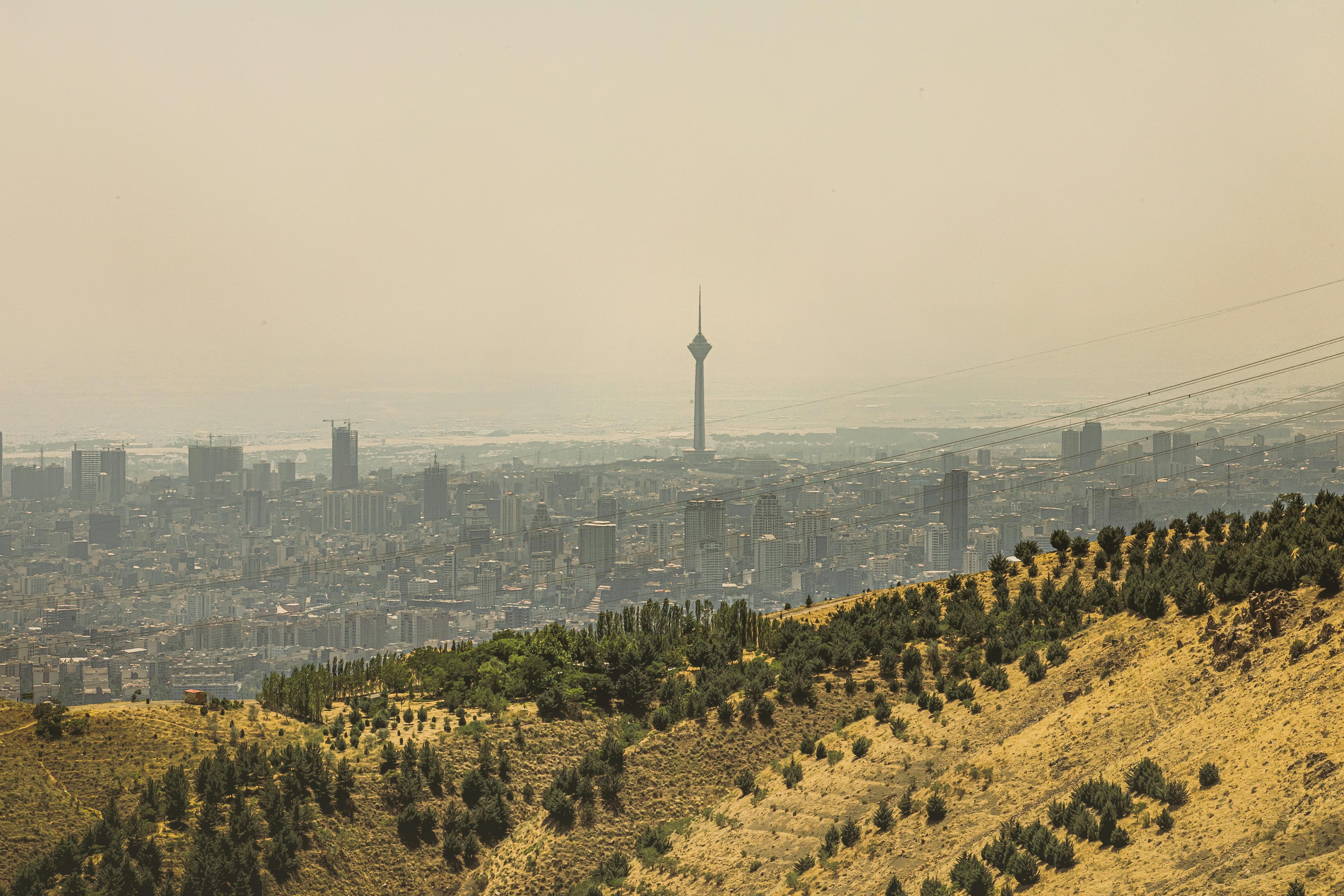 hazy tehran cityscape with milad tower