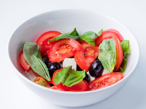 Close-Up Shot of a Caprese Salad in a Bowl