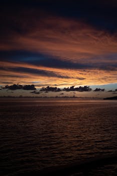 A breathtaking view of Kota Kinabalu's ocean horizon during sunset with vivid colors illuminating the sky.