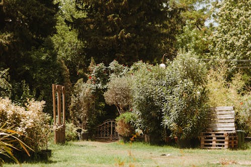 Stacked of Wooden Crates on the Garden 