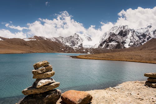 Foto stok gratis awan, batu, danau gurudongmar