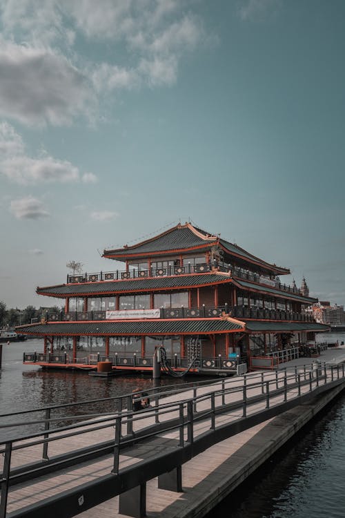 Jetty and Pagoda Style Building on Water