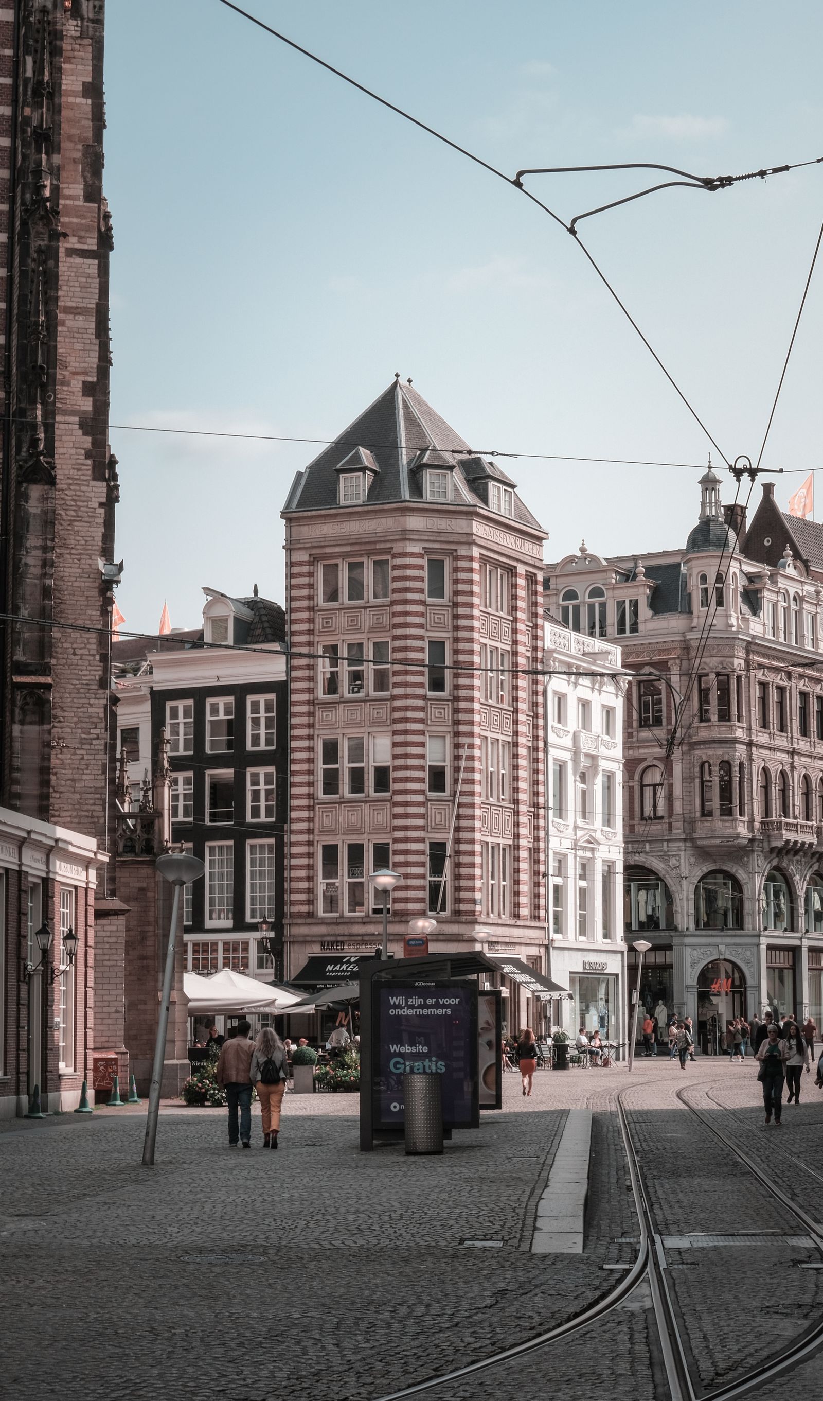 Amsterdam Dutch gabled facades street tram city centre