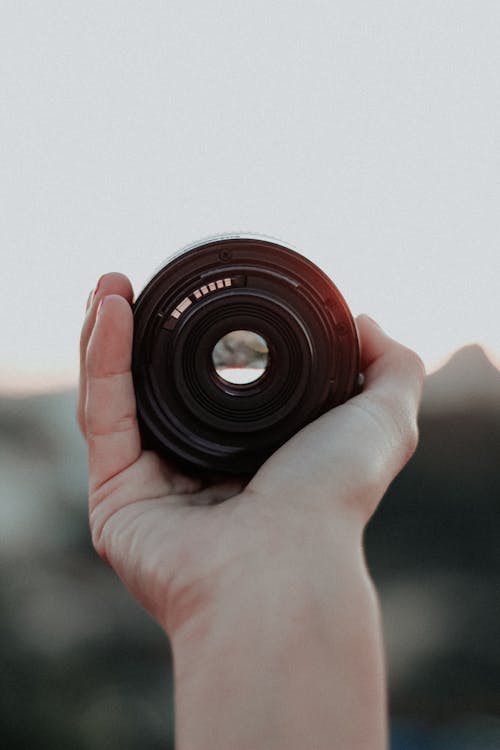 Person Holding Black and Red Camera Lens