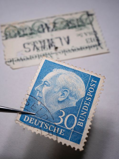 Free Detailed shot of a vintage German postage stamp with historical significance. Stock Photo