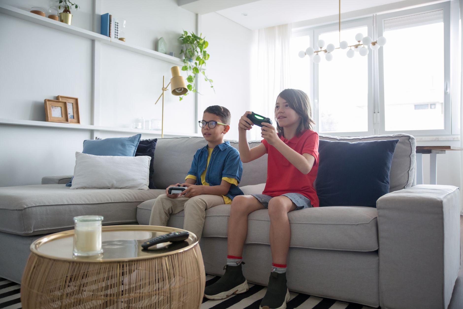 Family gaming in the living room