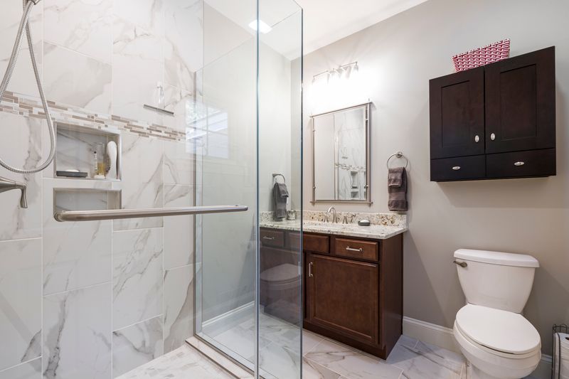 Glass Shower & Marble Tile