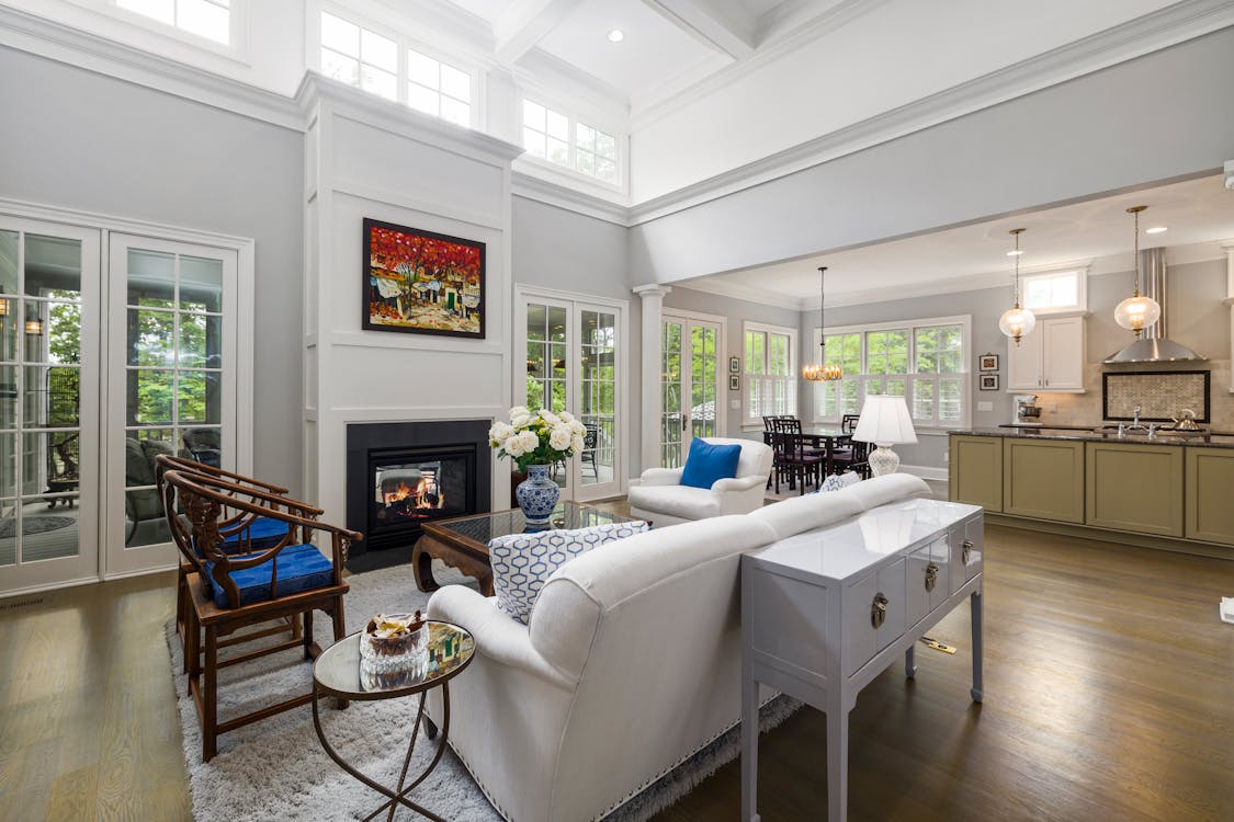 Contemporary Living Room with a Fireplace 