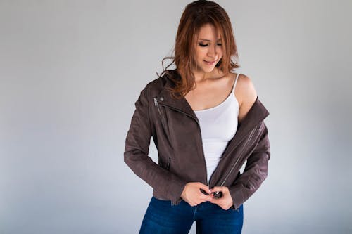 A Woman Wearing a Leather Jacket