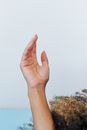 Persons Left Hand on Brown Grass Field
