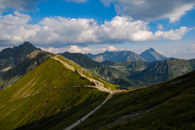 Sunlight On The Paths On A Mountain Range