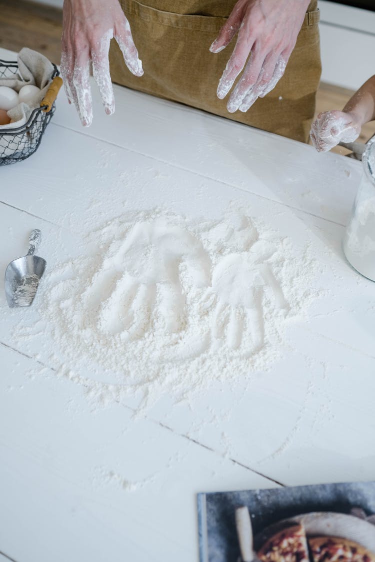 Overhead Shot Of Flour On A Kitchen Counter