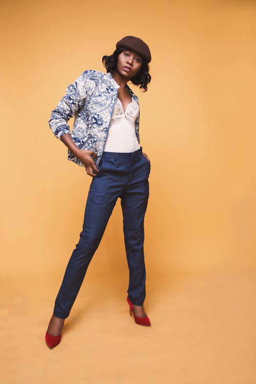 Free Woman in Blue and White Jacket and Blue Dress Pants Stock Photo