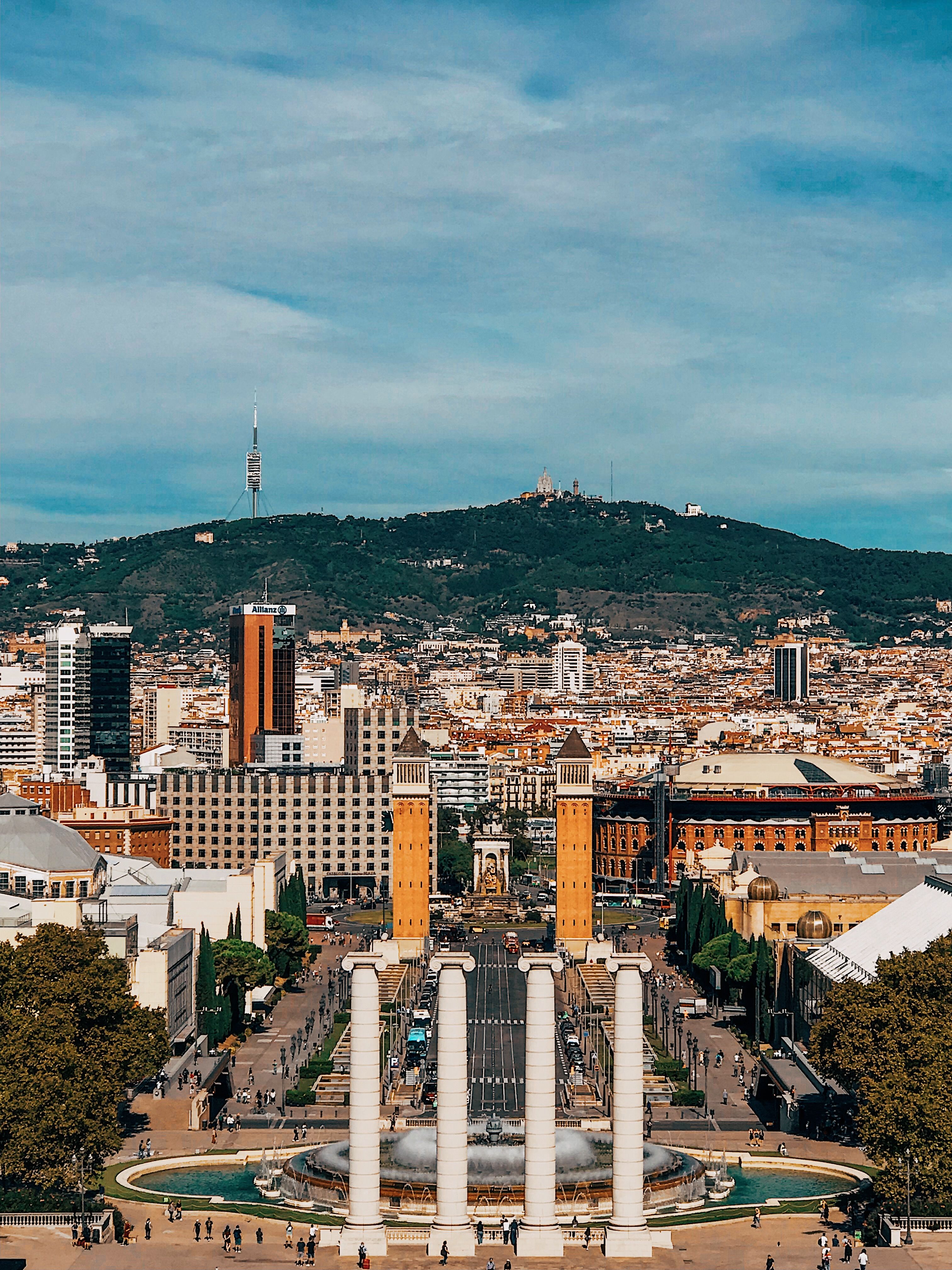 Panoramic view of the majestic Palau Nacional building on Montjuïc Hill