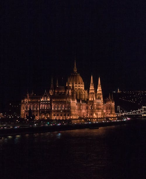Free View of the Parliament of Budapest Building at Night Stock Photo
