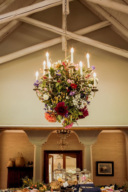 A Chandelier Decorated with Flowers