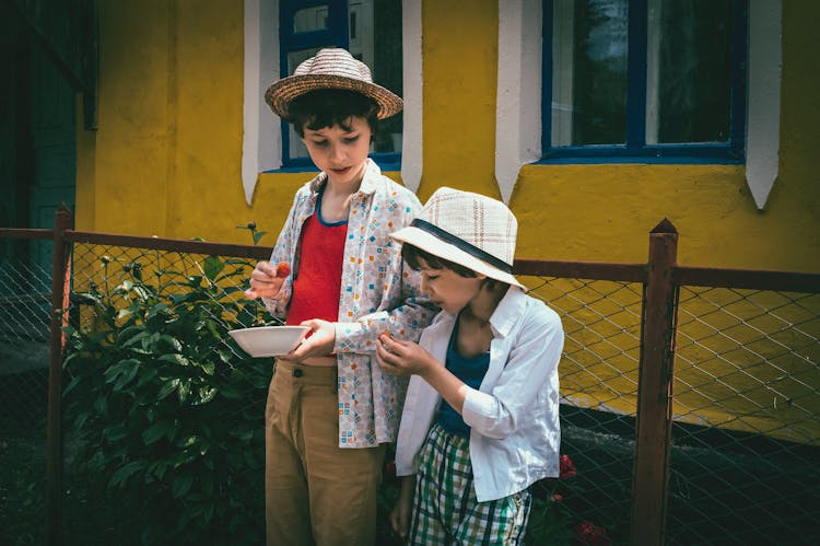 Boys Eating Fruits In Summer