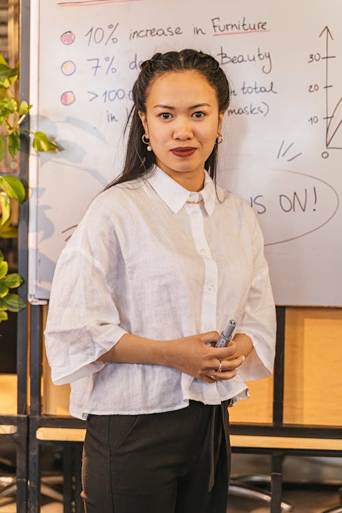 Free A Businesswoman Standing in Front of the Whiteboard Stock Photo