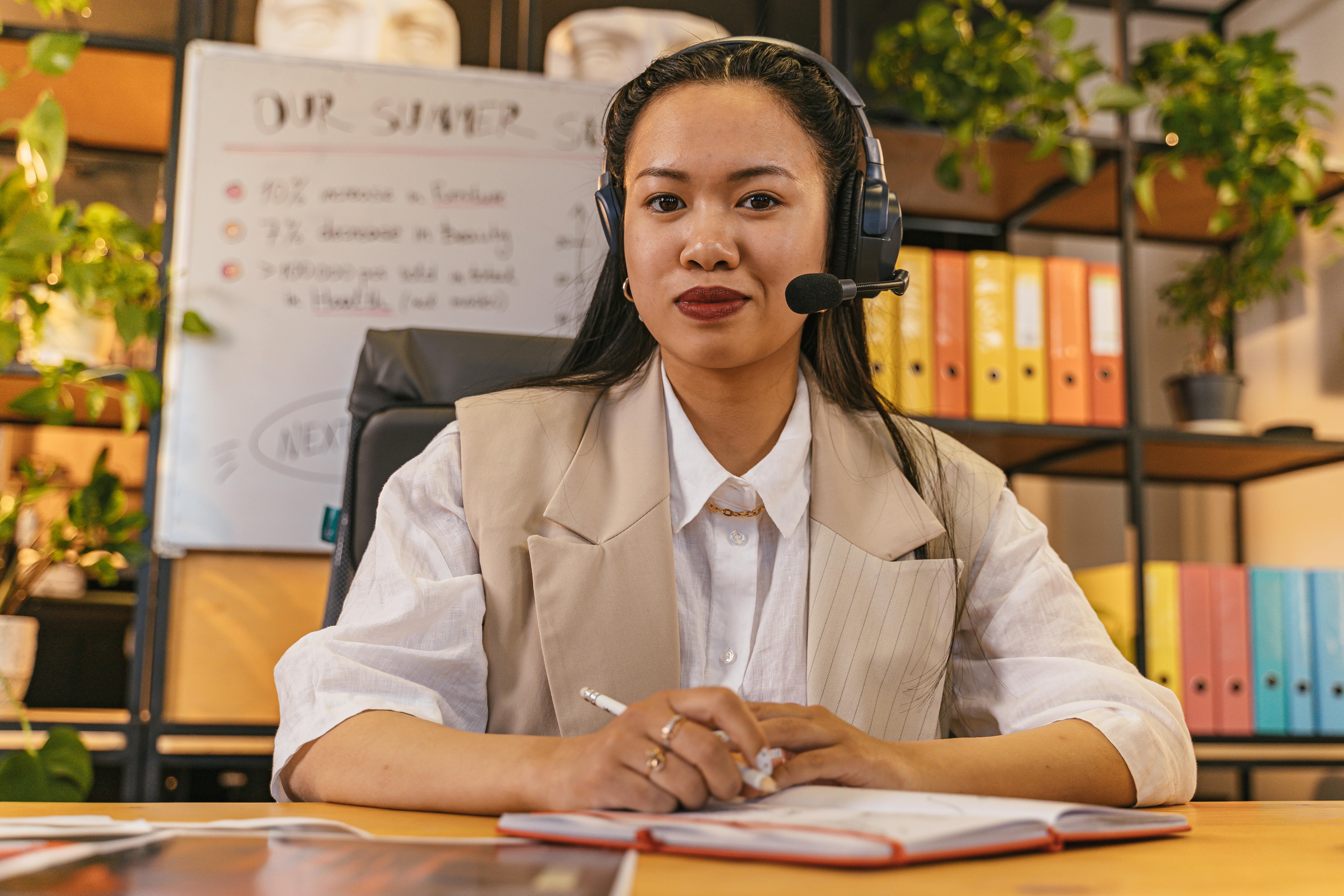 Portrait of a Woman Wearing a Headset