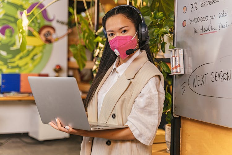 Woman In Mask At Work