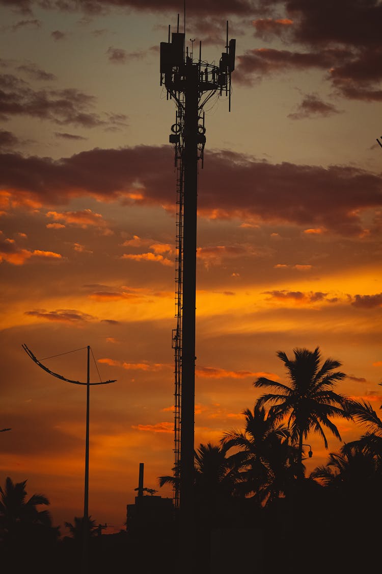 A Cell Site  Tower During  Sunset