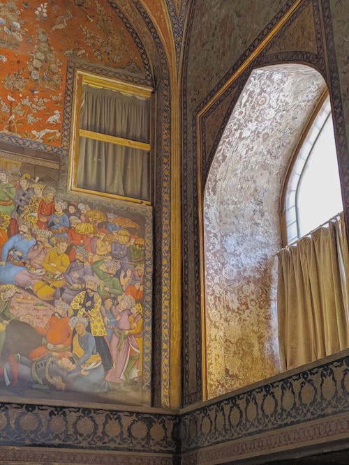 Walls with Paintings and a Window in the Chehel Sotoun, Isfahan, Iran