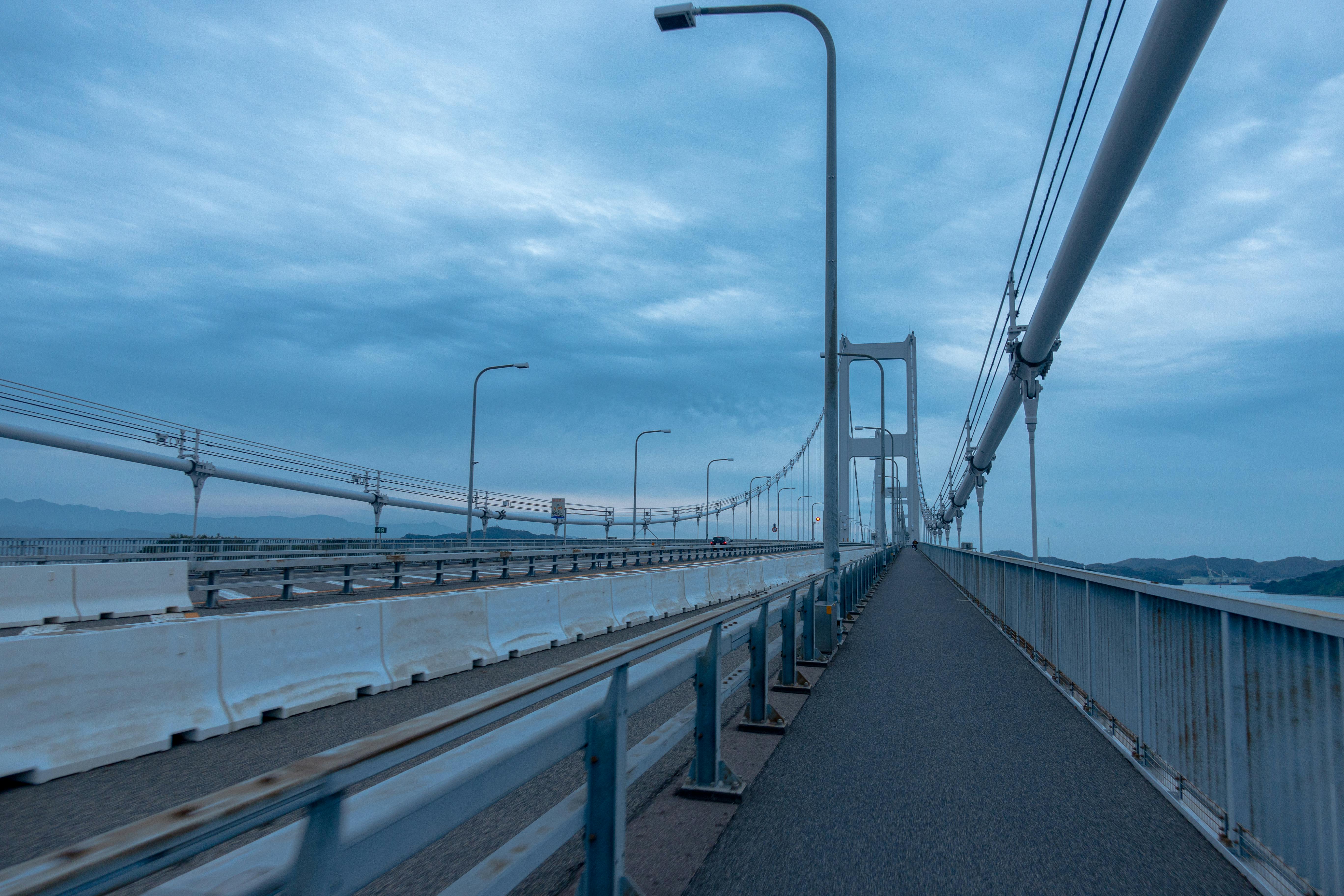 Kurushima Kaikyo Suspension Bridge in Japan Under Cloudy Sky · Free