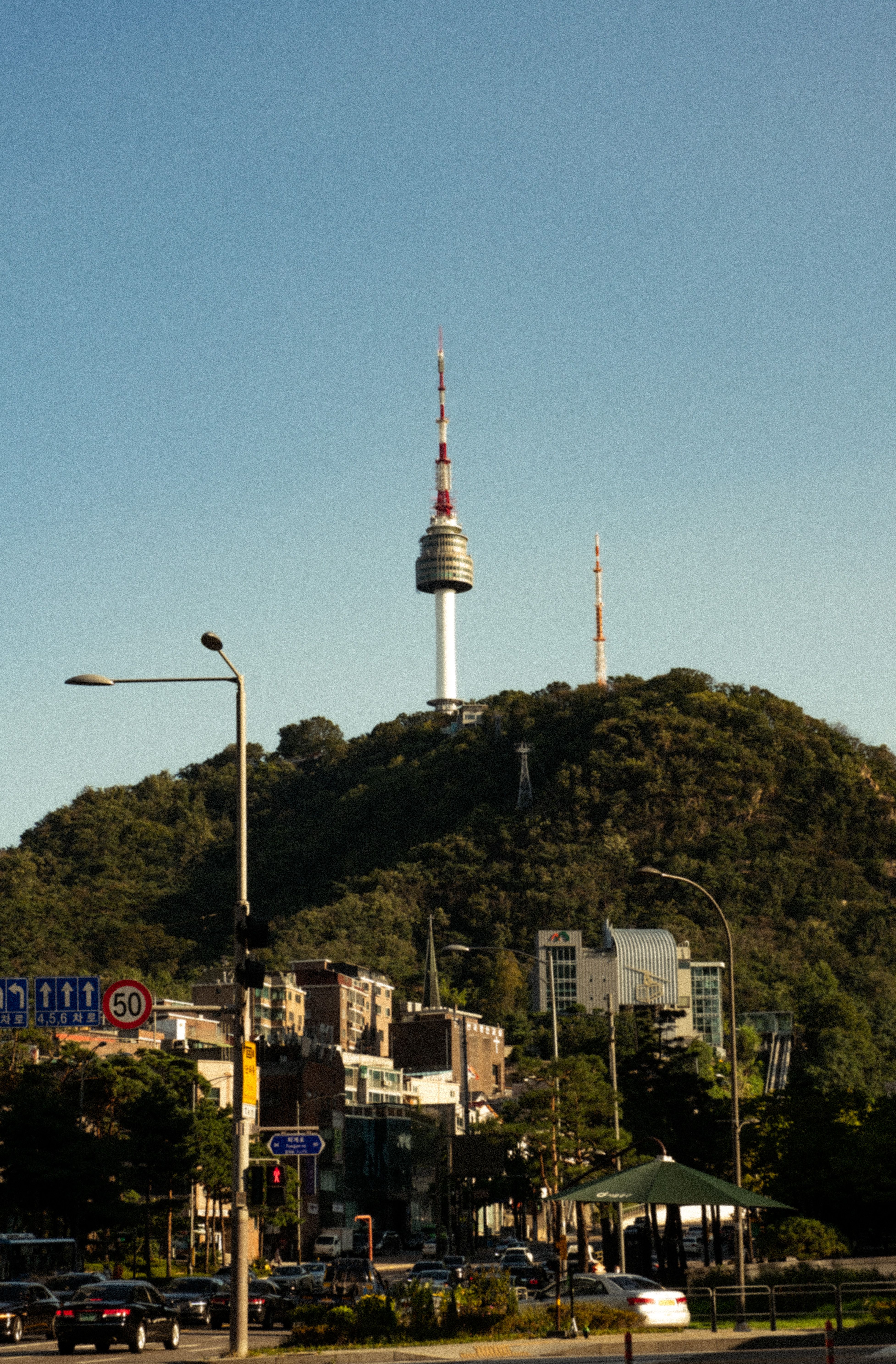 Observation tower on Nam Mountain with cityscape view in Seoul, South Korea.