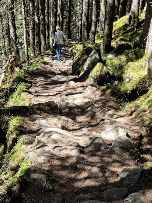 A Woman Walking on Rocky Dirt Path