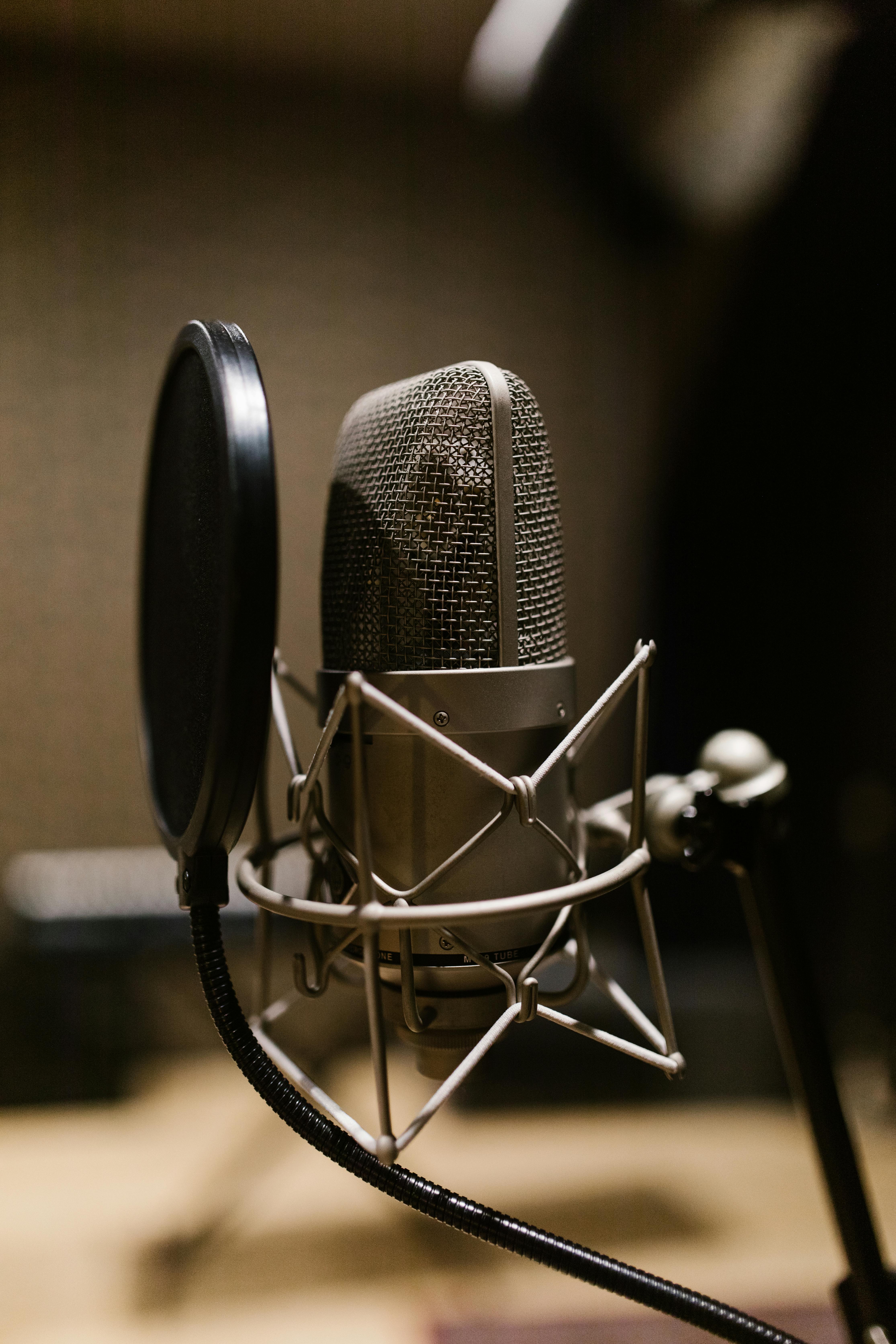 Close-Up Shot of a Studio Condenser Microphone · Free Stock Photo