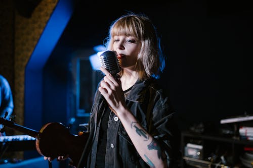 A Woman using Microphone 