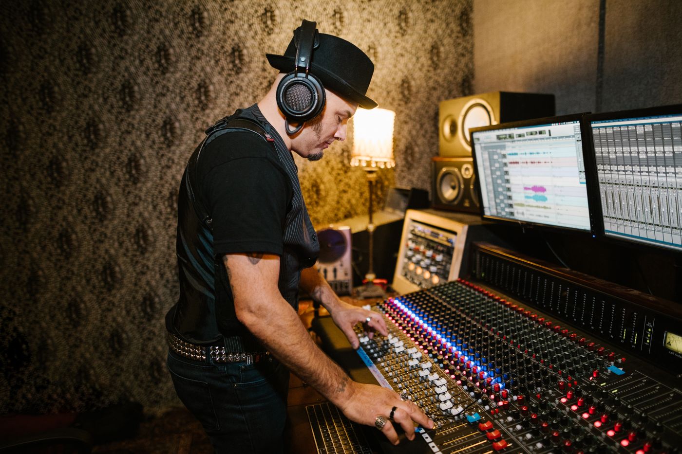 Engineer working at a mixing console