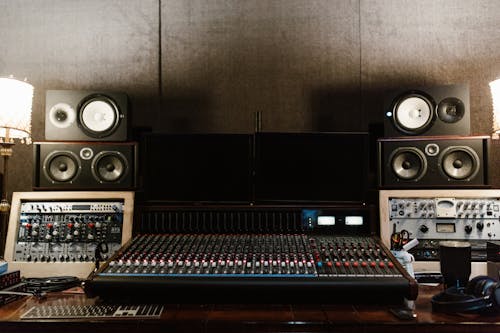 Amplifiers and Sound Mixer in Recording Studio