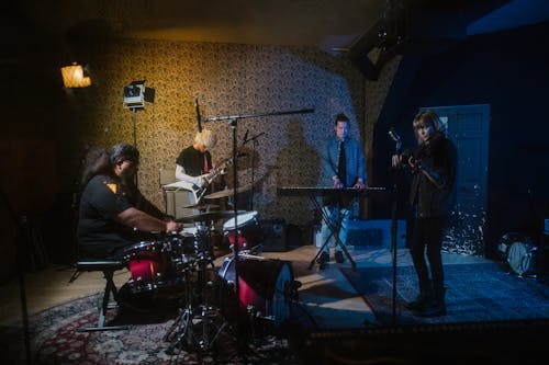 View of a Band Playing Instruments at the Rehearsal 