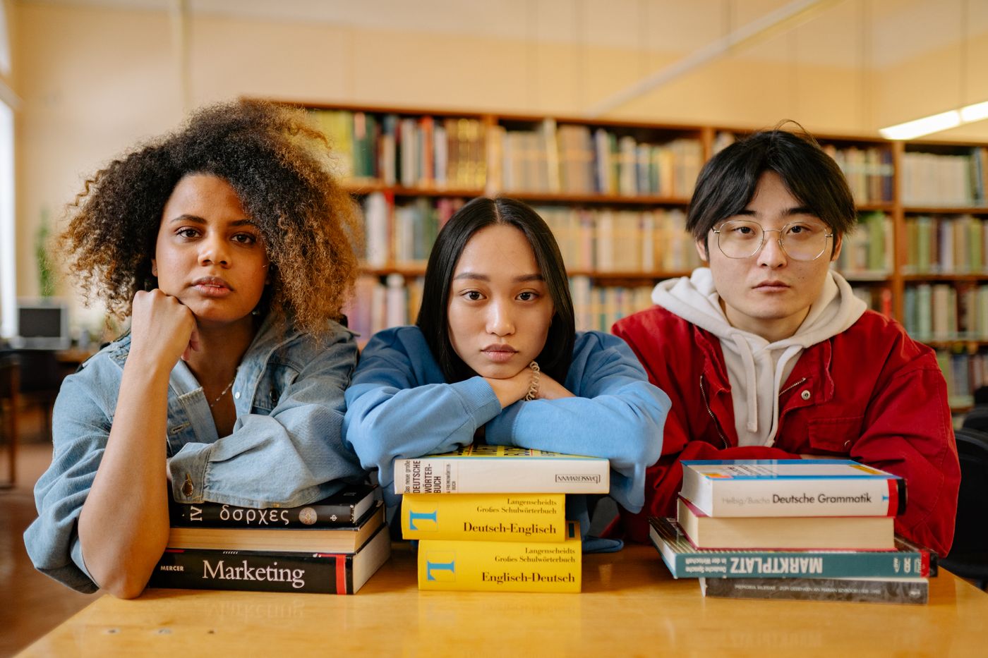 Students studying at a global library