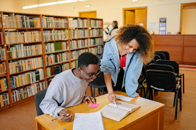 Students studying in library
