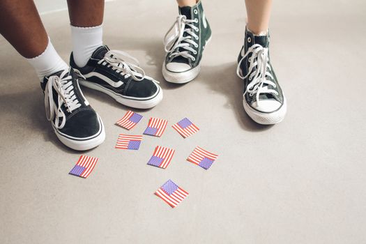 Stylish sneakers with American flags for a patriotic celebration.