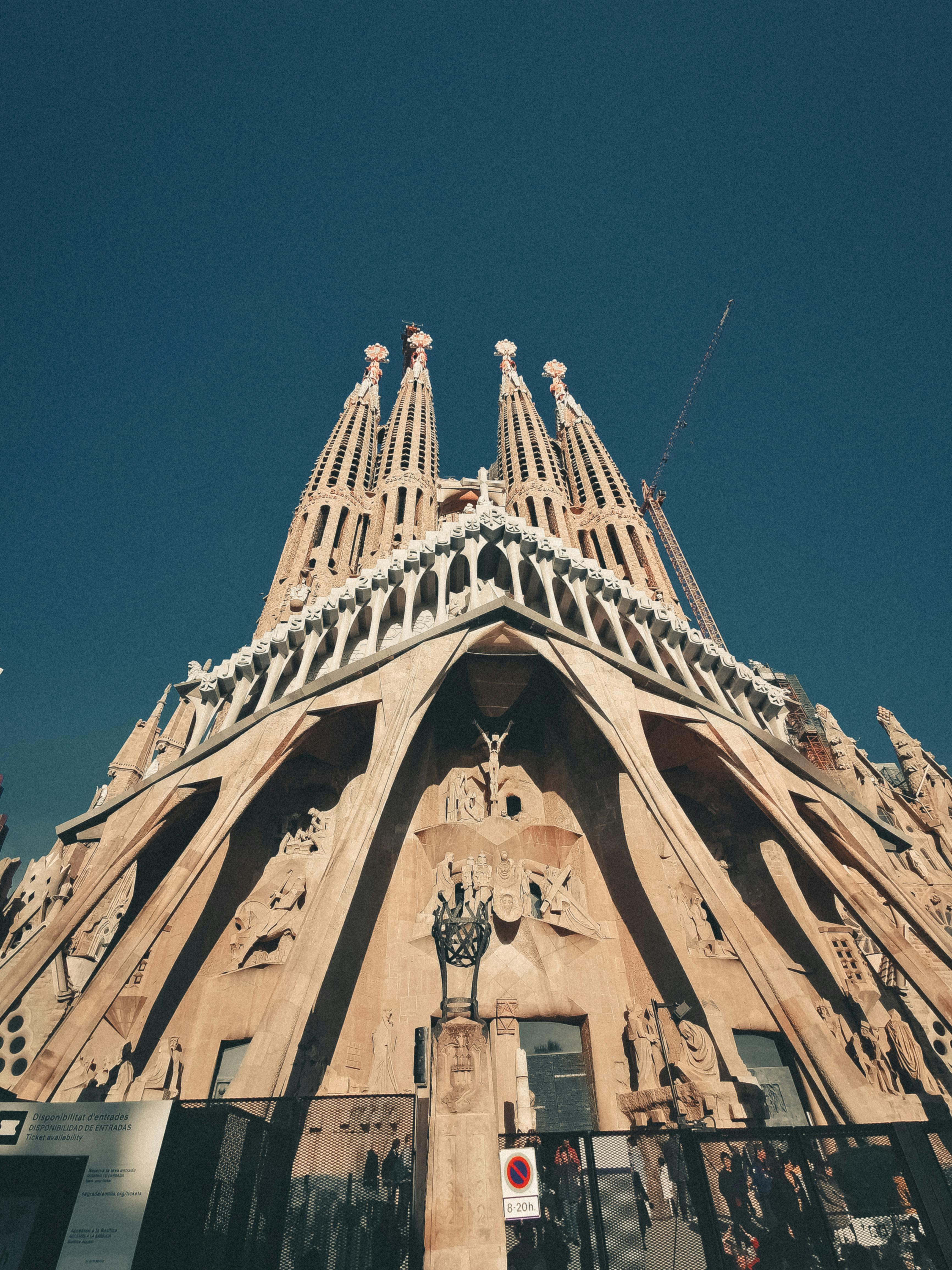 low angle view of the front of the sagrada familia in barcelona spain