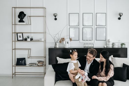happy family in comfortable living room