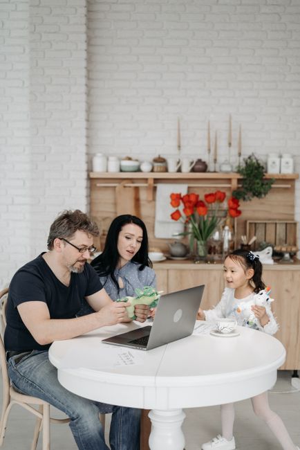 A family with a young child at home