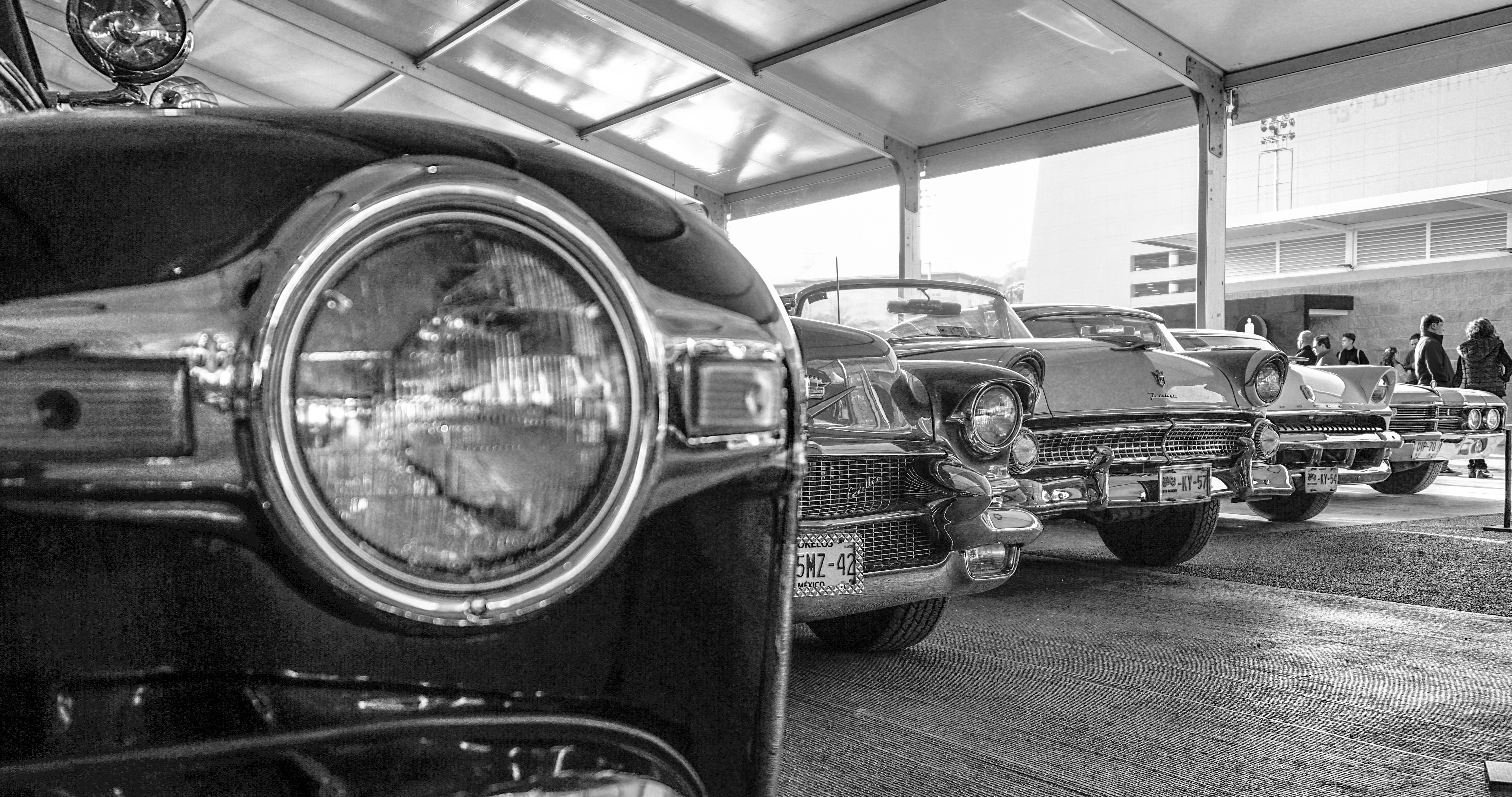 Free stock photo of american car, black and white, car
