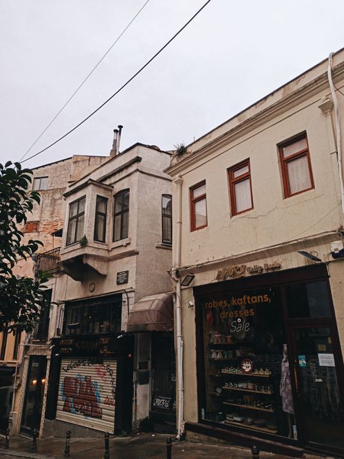 Free Historic street view in Beyoğlu, Istanbul showcasing shops in traditional architecture. Stock Photo