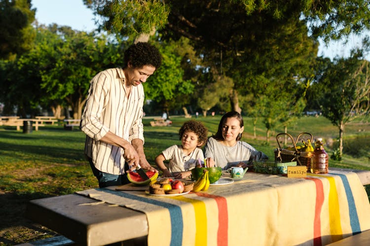 A Family Having Picnic In The Park