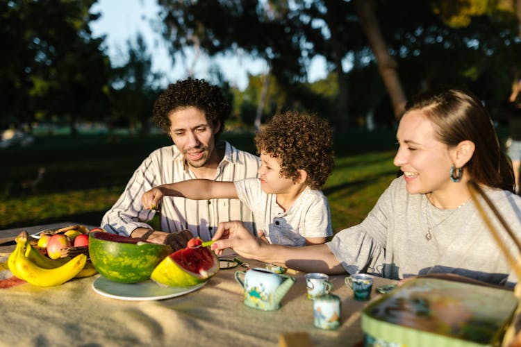 Family Having A Picnic In The Park