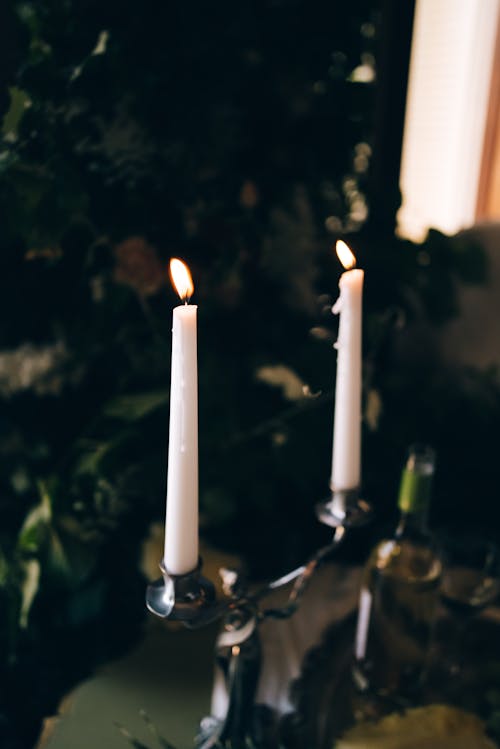 White Candles on a Candle Holder