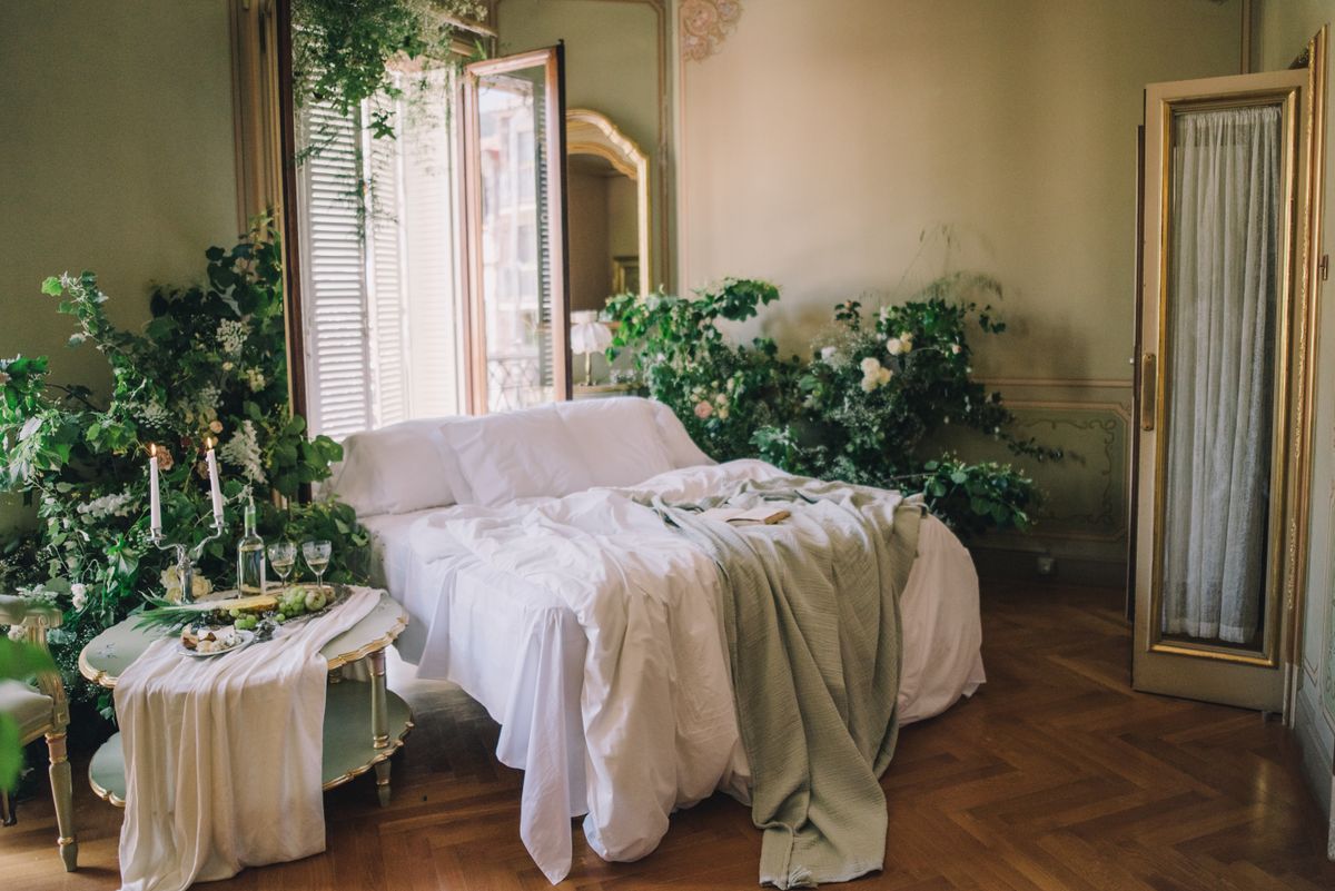 Sage green accent wall bedroom