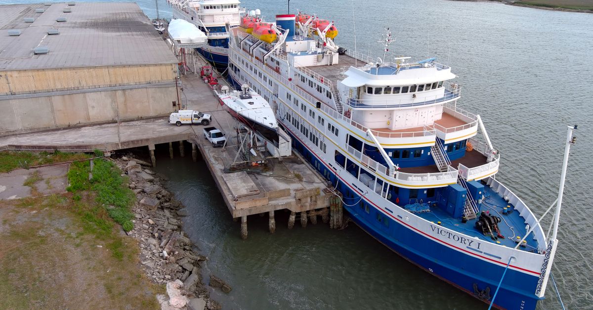 A cruise ship docked at Port Royal, South Carolina, showcasing coastal travel and maritime transportation.